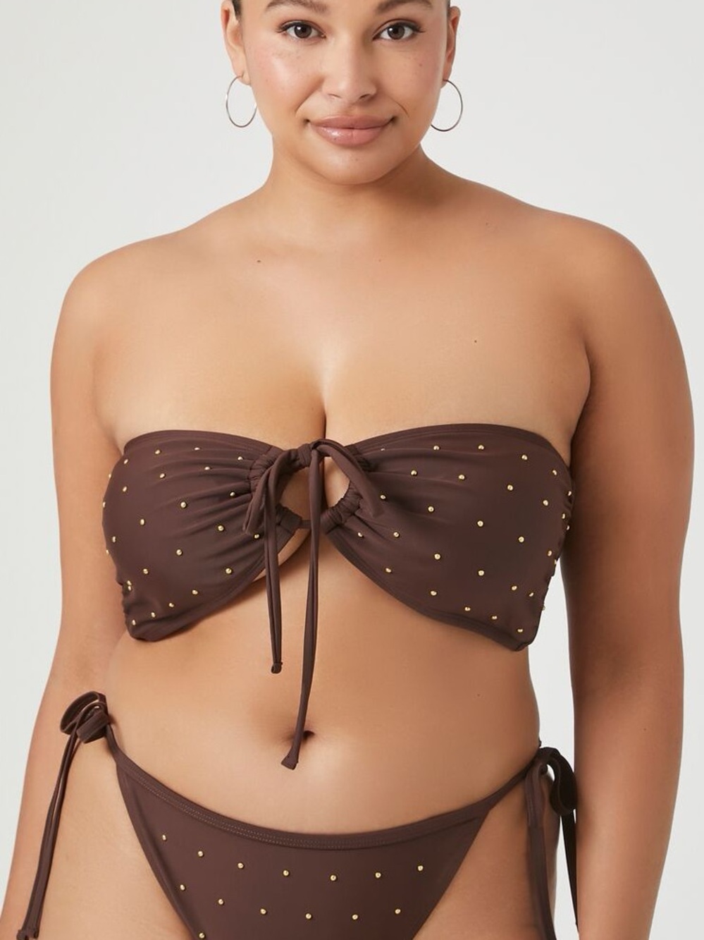 Forever 21 Brown Bandeau Tie Bikini with Gold Dot Accents